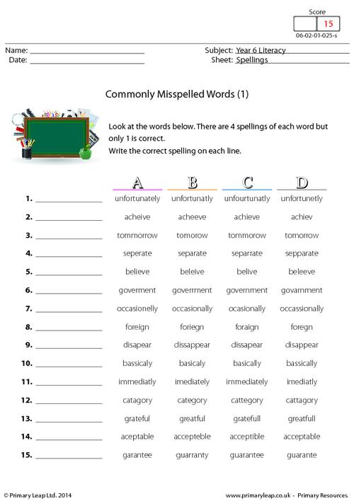 43 Commonly Misspelled Words Worksheet Worksheet Information