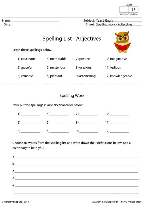 Spelling List - Adjectives