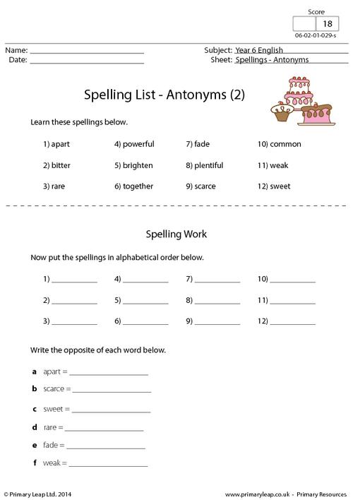 Spelling List - Antonyms (2)