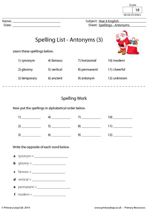 Spelling List - Antonyms (3)