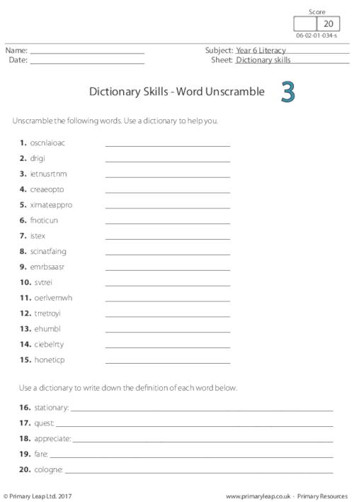 Dictionary Skills - Word Unscramble 3