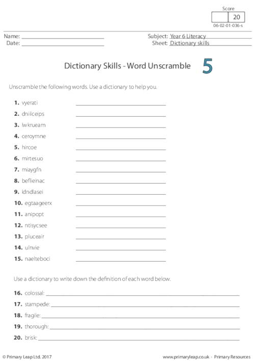 Dictionary Skills - Word Unscramble 5
