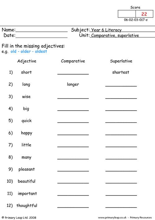 Literacy Comparative And Superlative Adjectives Worksheet PrimaryLeap co uk