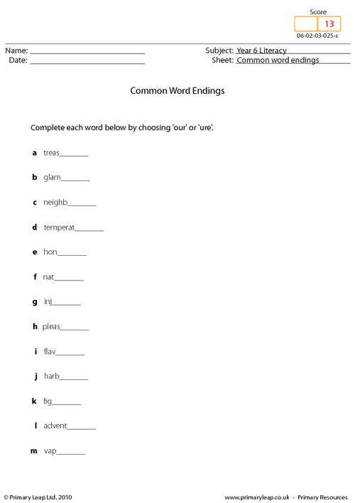 Common word endings 2
