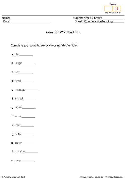 Common word endings - able or ible