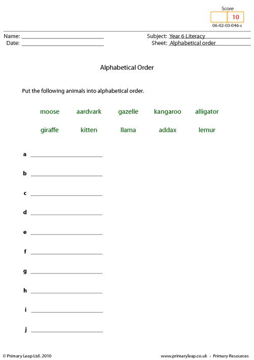 Alphabetical order 5 - Animals