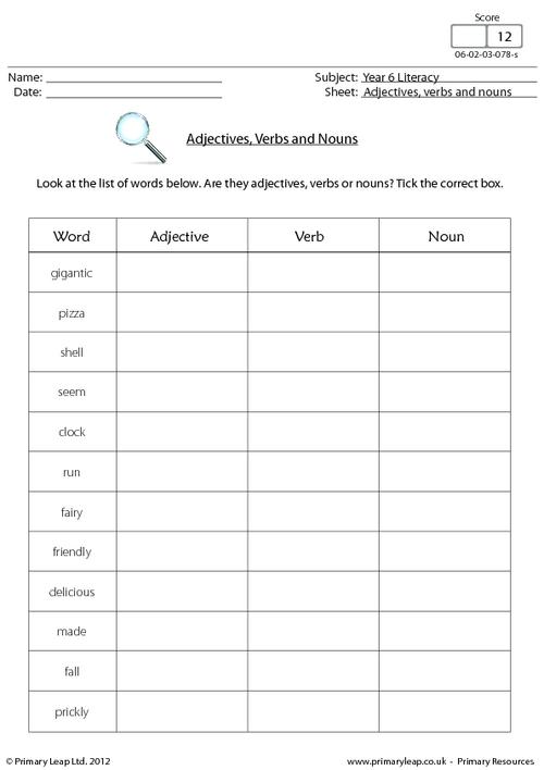 Identifying adjectives, verbs and nouns
