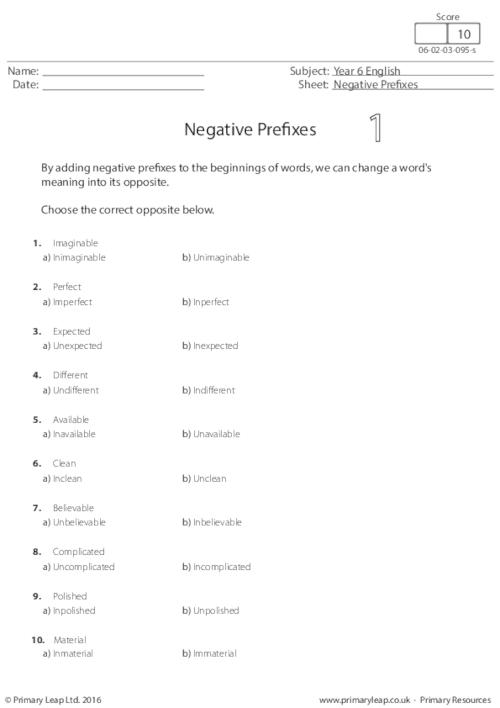 Negative Prefixes 1