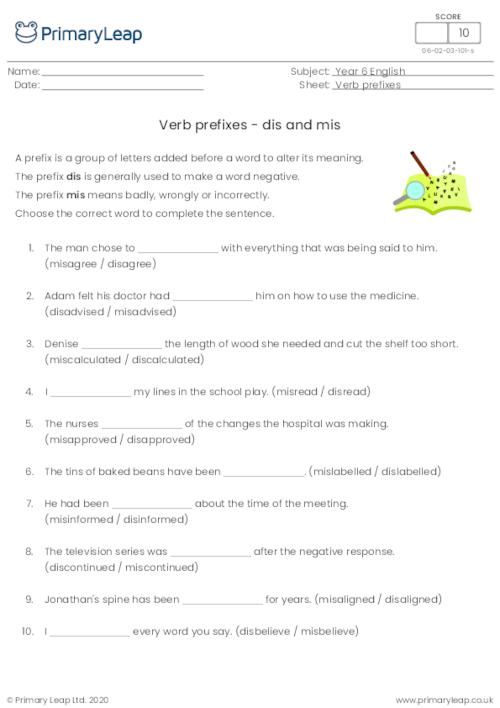 Verb prefixes - dis and mis