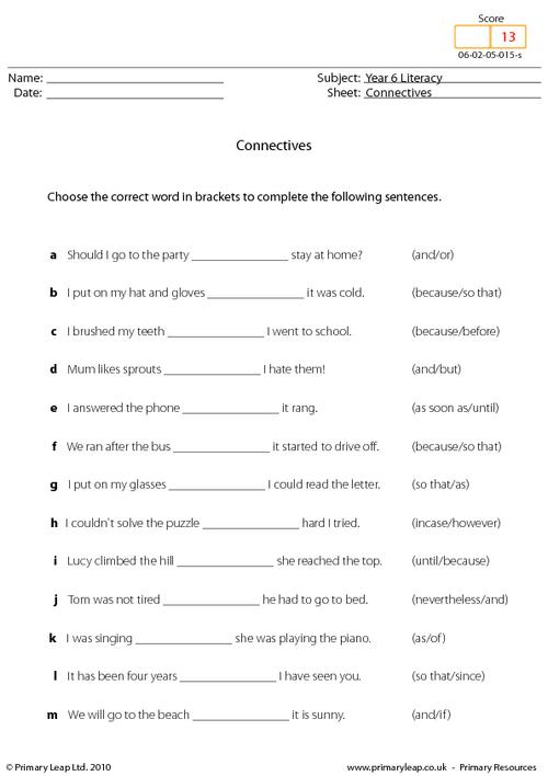 Connectives Worksheet Pdf With Answers