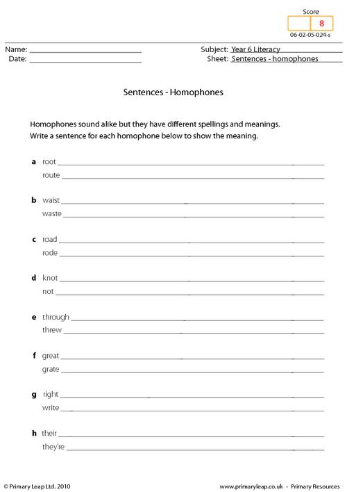 Sentences - homophones 1