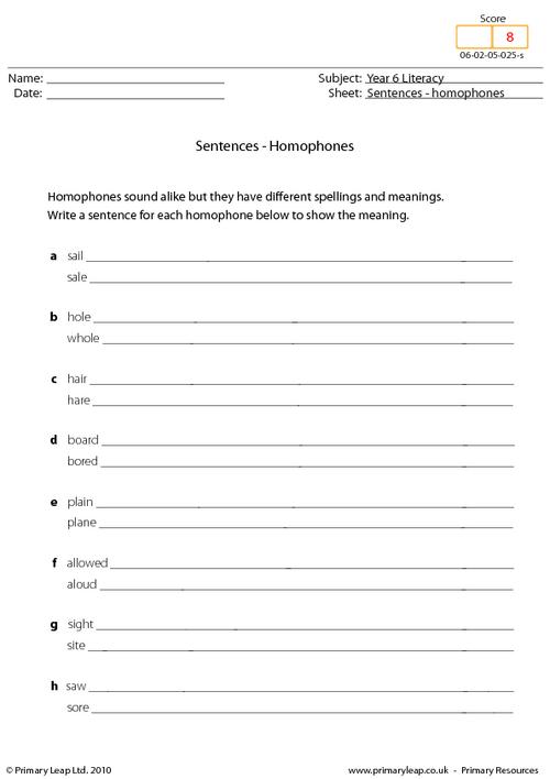 Sentences - homophones 2