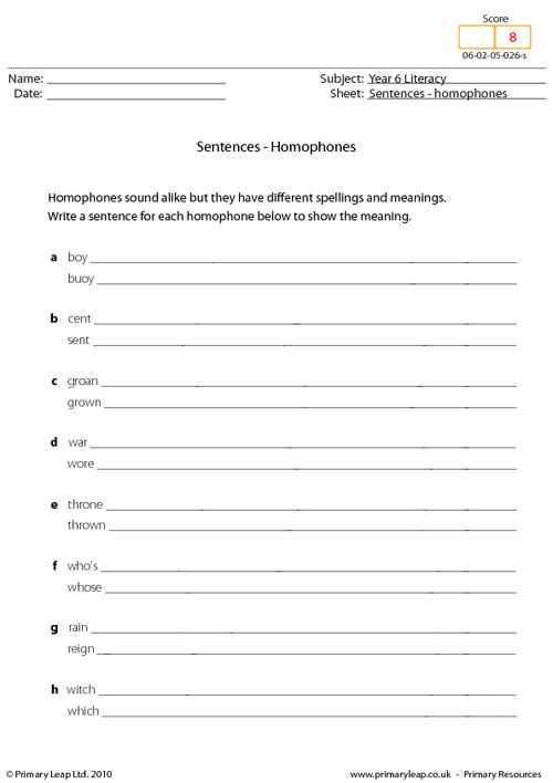 Sentences - homophones 3