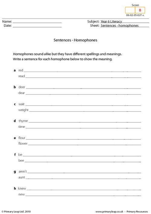 Sentences - homophones 4
