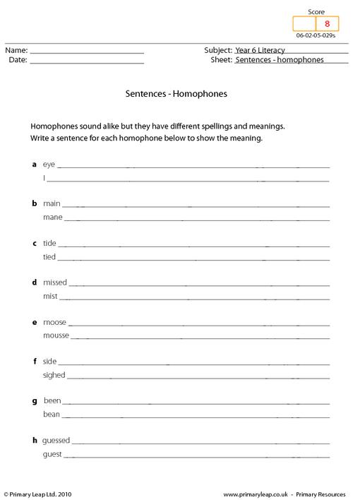 Sentences - homophones 6