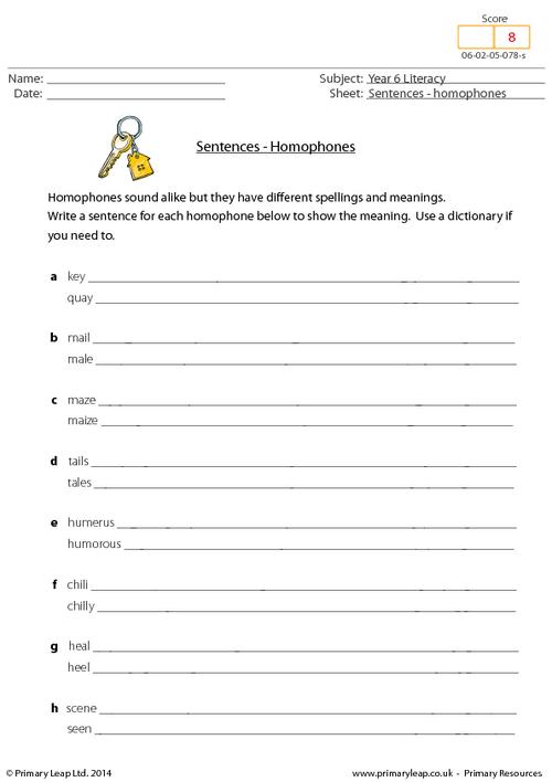 Sentences - Homophones 8