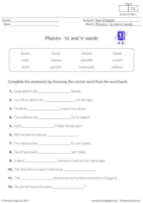 Phonics - 'ss' and 'rr' words