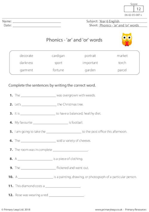 Phonics - 'ar' and 'or' words