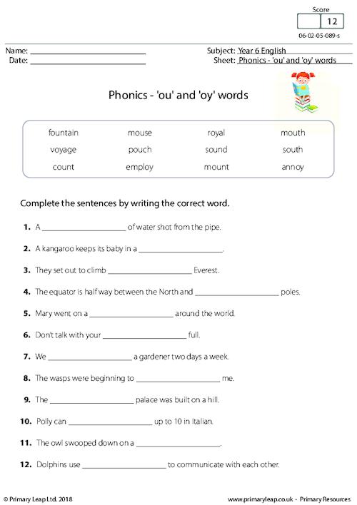Phonics - 'ou' and 'oy' words