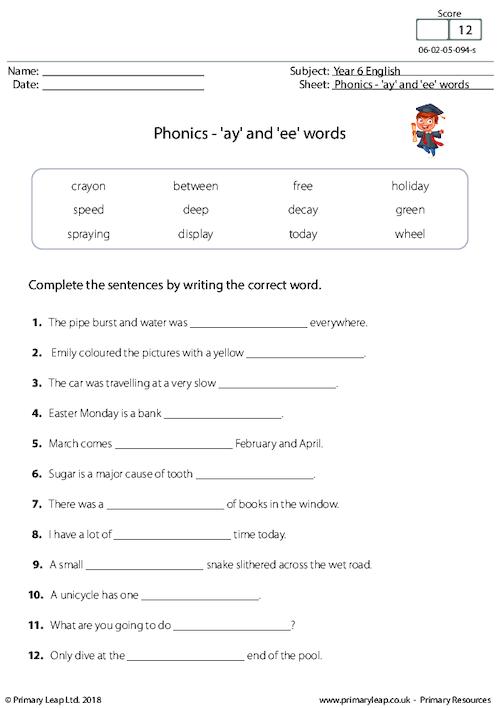 Phonics - 'ay' and 'ee' words