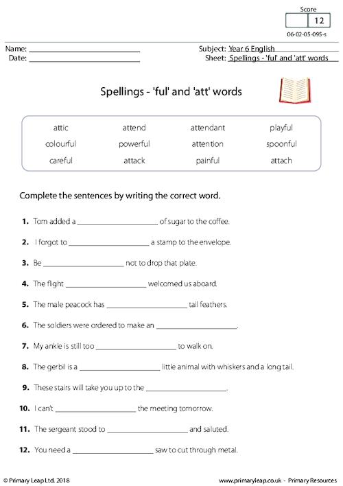 Spellings - 'ful' and 'att' words