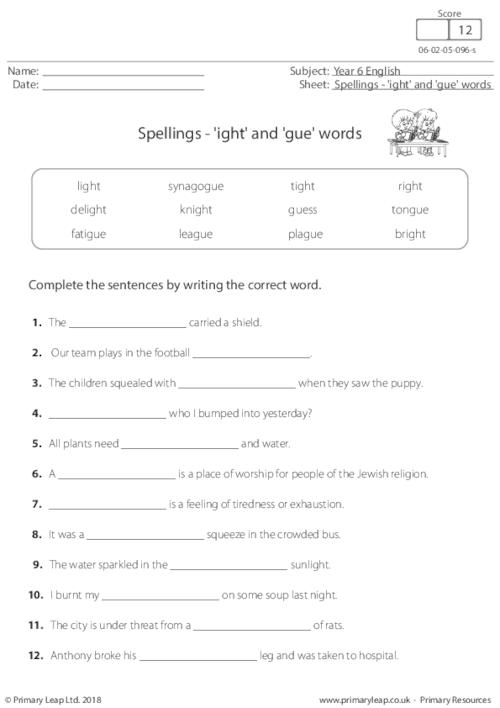 Spellings - 'ight' and 'gue' words