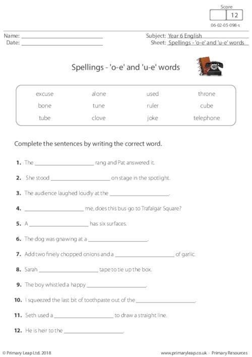 Spellings - 'o-e' and 'u-e' words