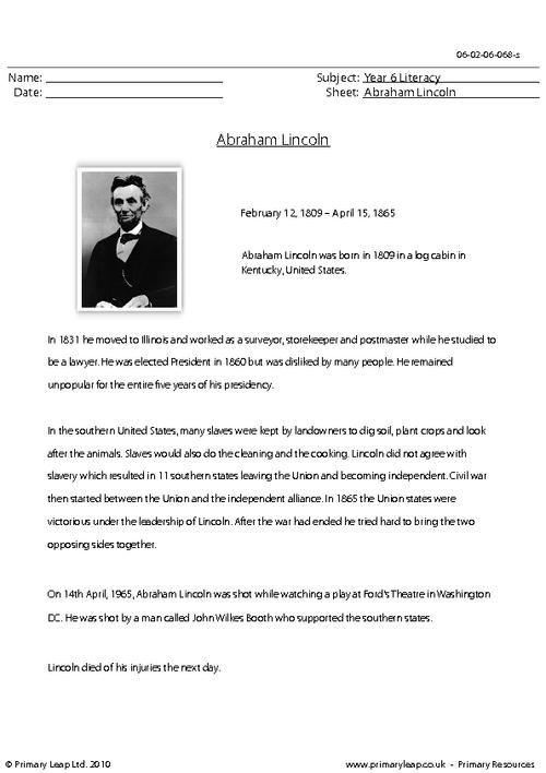 Reading comprehension - Abraham Lincoln