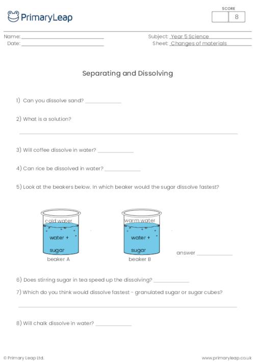 Science: More about dissolving word search | Worksheet | PrimaryLeap.co.uk