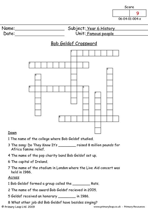 Bob Geldof Crossword