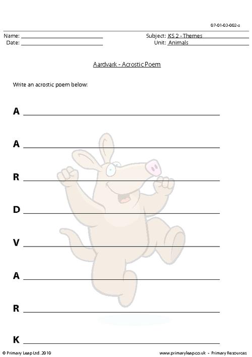 Aardvark acrostic poem