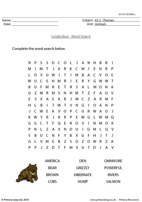 Grizzly bear word search