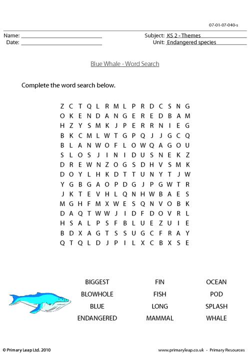 Blue whale word search
