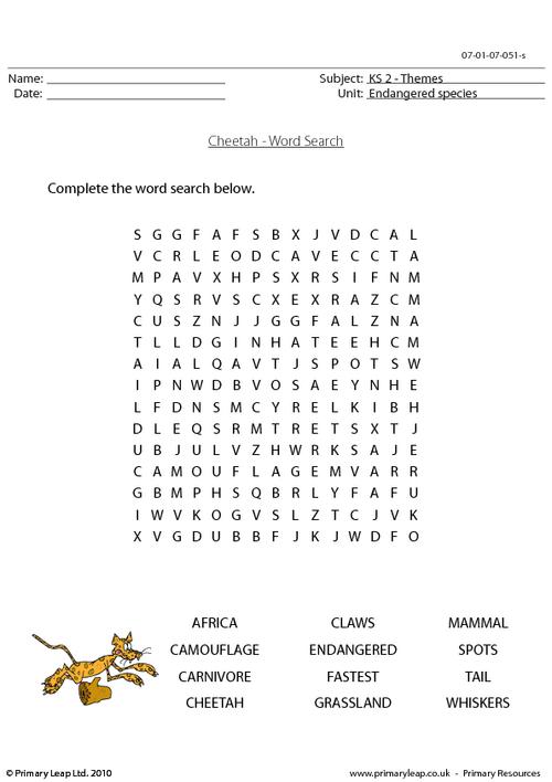 Cheetah word search