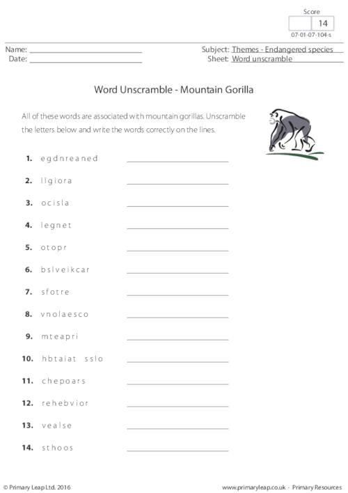 Word Scramble - Mountain Gorillas