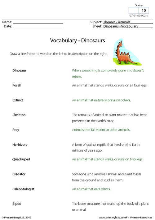 Vocabulary Matching - Dinosaurs