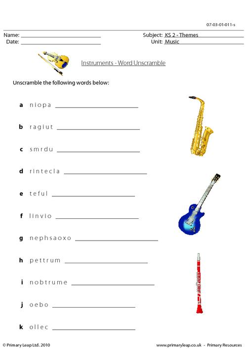 Instruments word unscramble