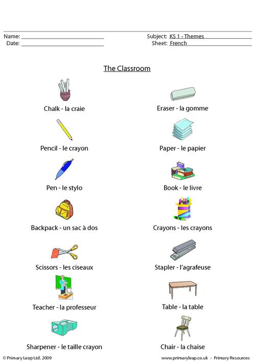 French classroom objects
