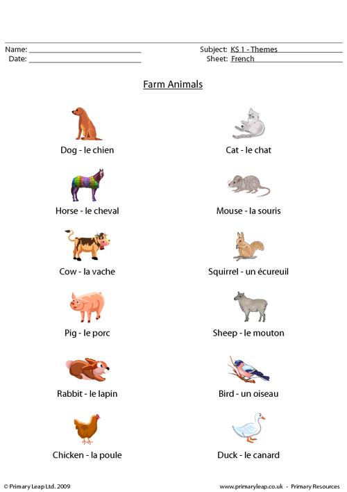 French: French farm animals | Worksheet 