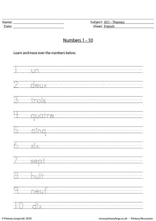 french french numbers 1 10 worksheet primaryleap co uk