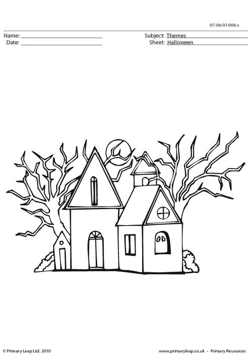 Halloween colouring picture - haunted house