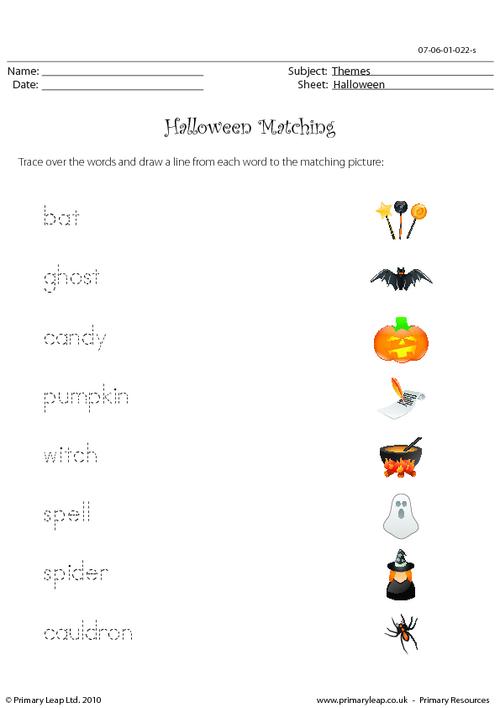 Halloween matching words and pictures