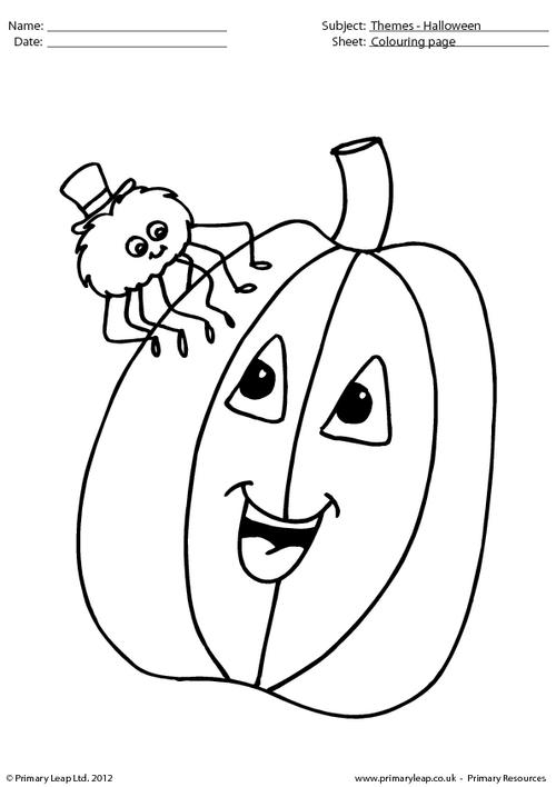 Halloween colouring picture - Spider with pumpkin