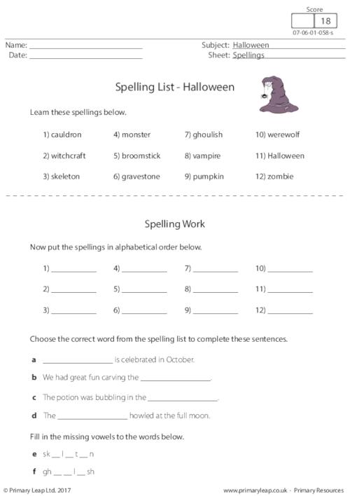 Spelling List - Halloween
