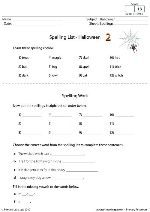 Spelling List - Halloween activity