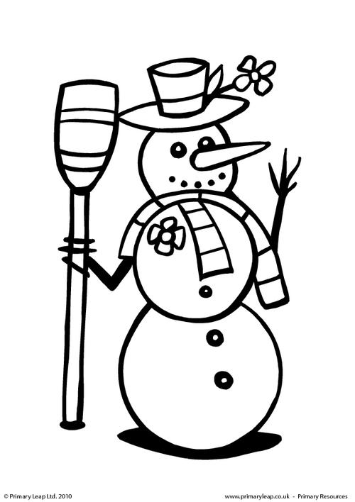 Colouring picture - Snowman with a broomstick