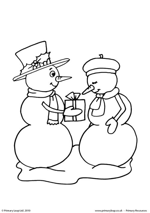 Colouring picture - Snowman with present