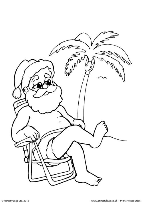 Colouring picture - Santa has a holiday