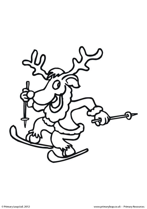 Colouring picture - Reindeer skiing