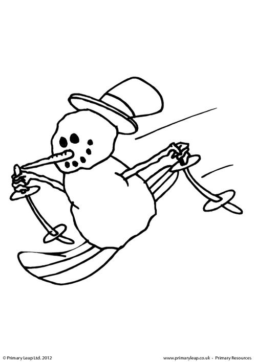Colouring picture - Snowman skiing